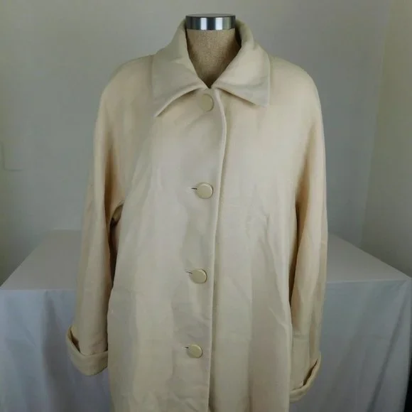 Fleurette Women Ivory Long Lined Coat 4 Piece Button Collared Vintage USA FLAW - Picture 1 of 12